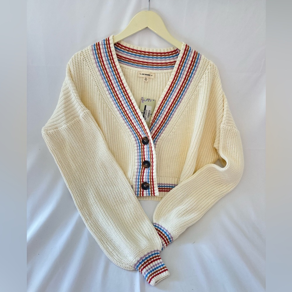 Eesome Cream Cardigan with Multicolor Stripes
